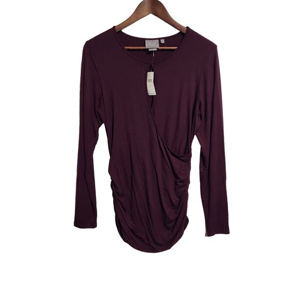 Anthropologie Vanessa Virginia Joanie Keyhole Wrap Top | NWT Large | Ruched Plum - Picture 1 of 12